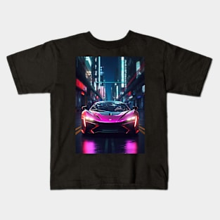 Asian Neon City Sports Car Kids T-Shirt